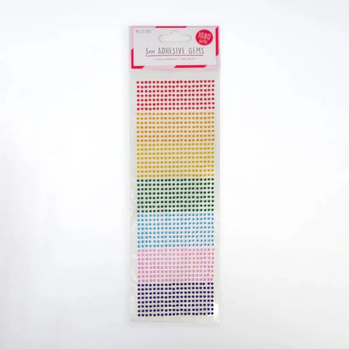 3mm Self Adhesive Gems in assorted Rainbow Colours 1080Pk