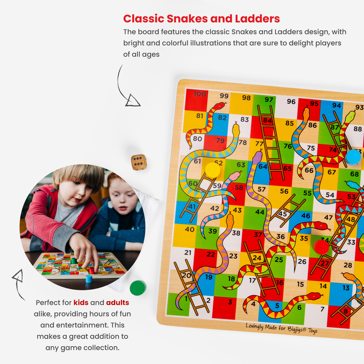 Traditional Wooden Snakes & Ladders