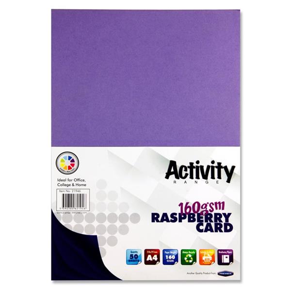 A4 Card Raspberry 160gsm 50pk