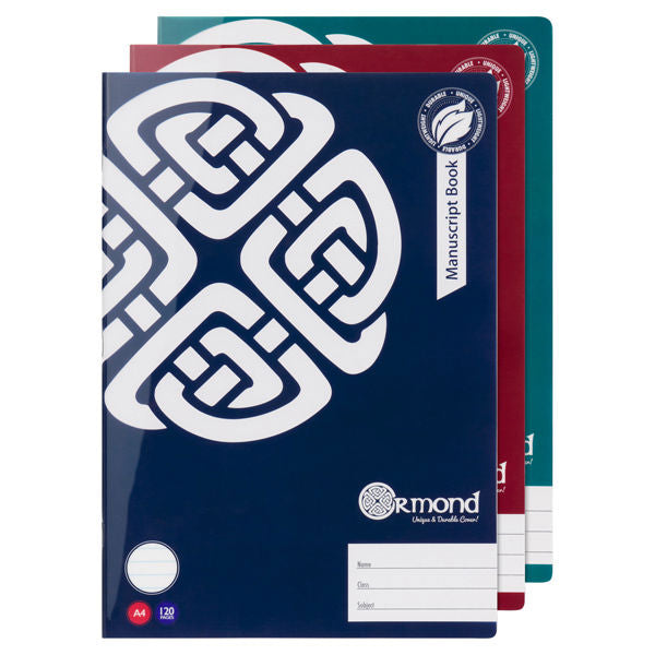 Ormond A4 120pg Manuscript Book 5pk Durable Cover Bold 3 Asst.