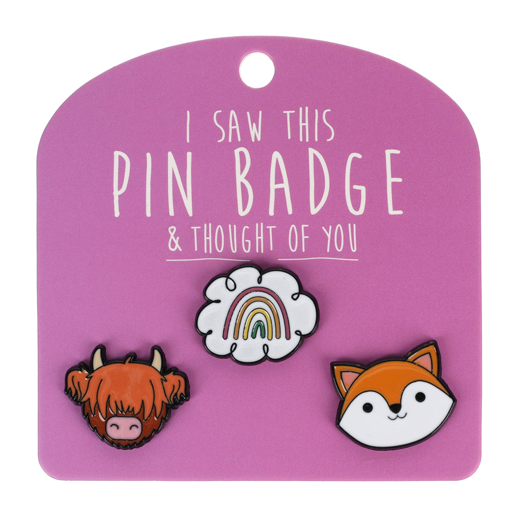Pin Badge Rainbow Cloud, Cow & Fox