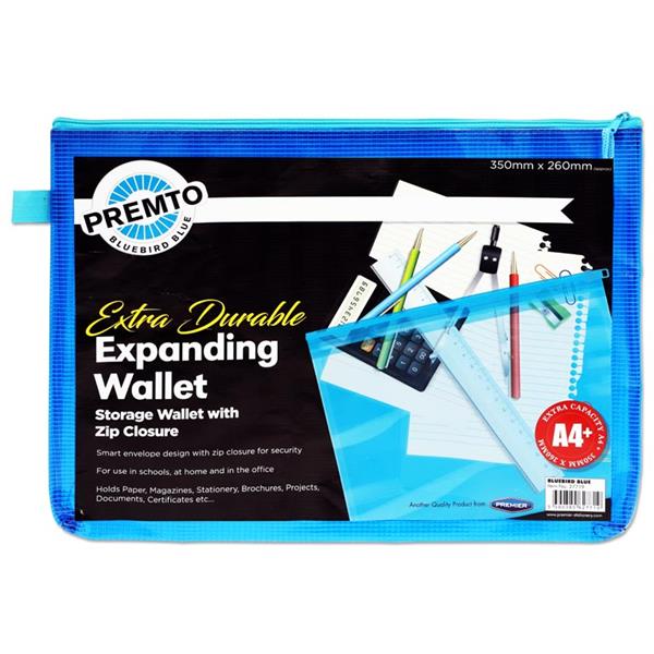 A4+ Bluebird Blue Extra Durable Mesh Zip Wallet