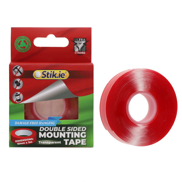 Stik.ie 15mm x 3m Double Sided Mounting Tape Clear
