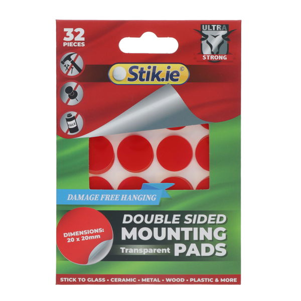 Stik.ie Pkt.32 Double Sided Mount Pads Clear 20mm Diameter