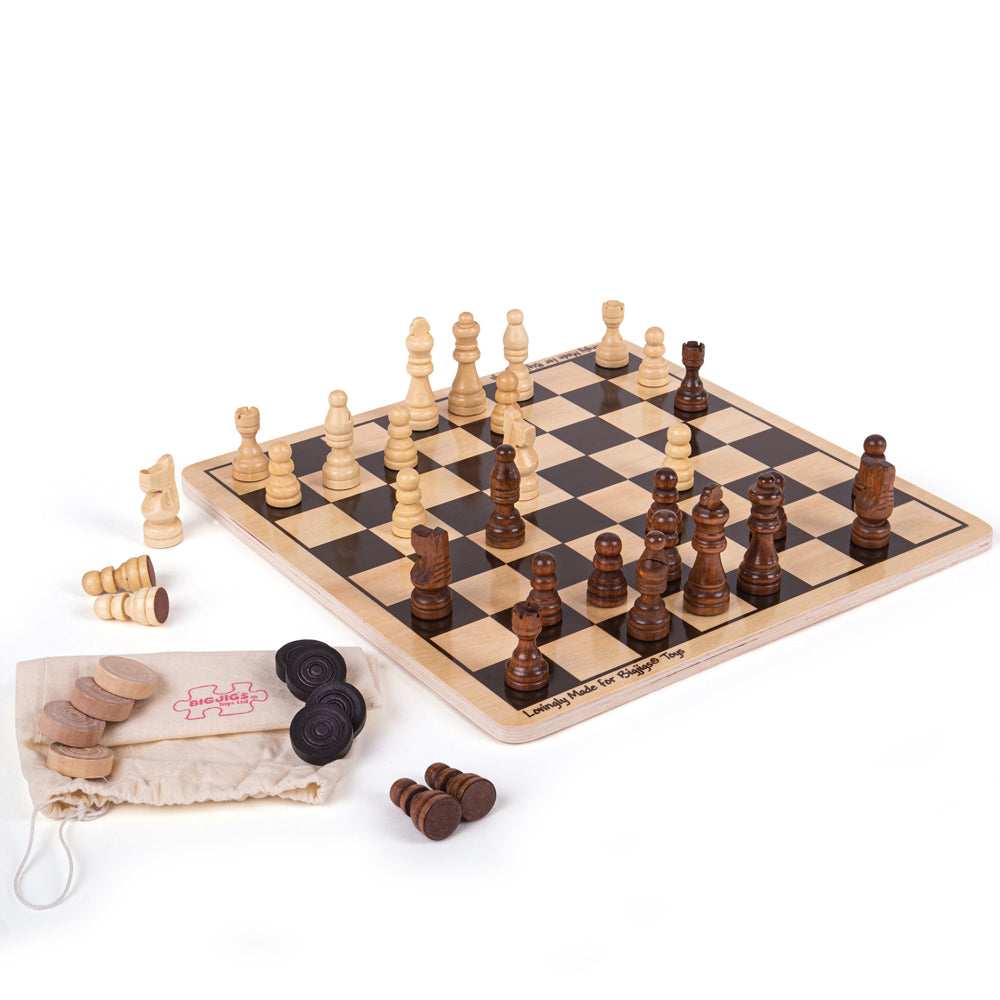 Wooden Chess & Draughts Set