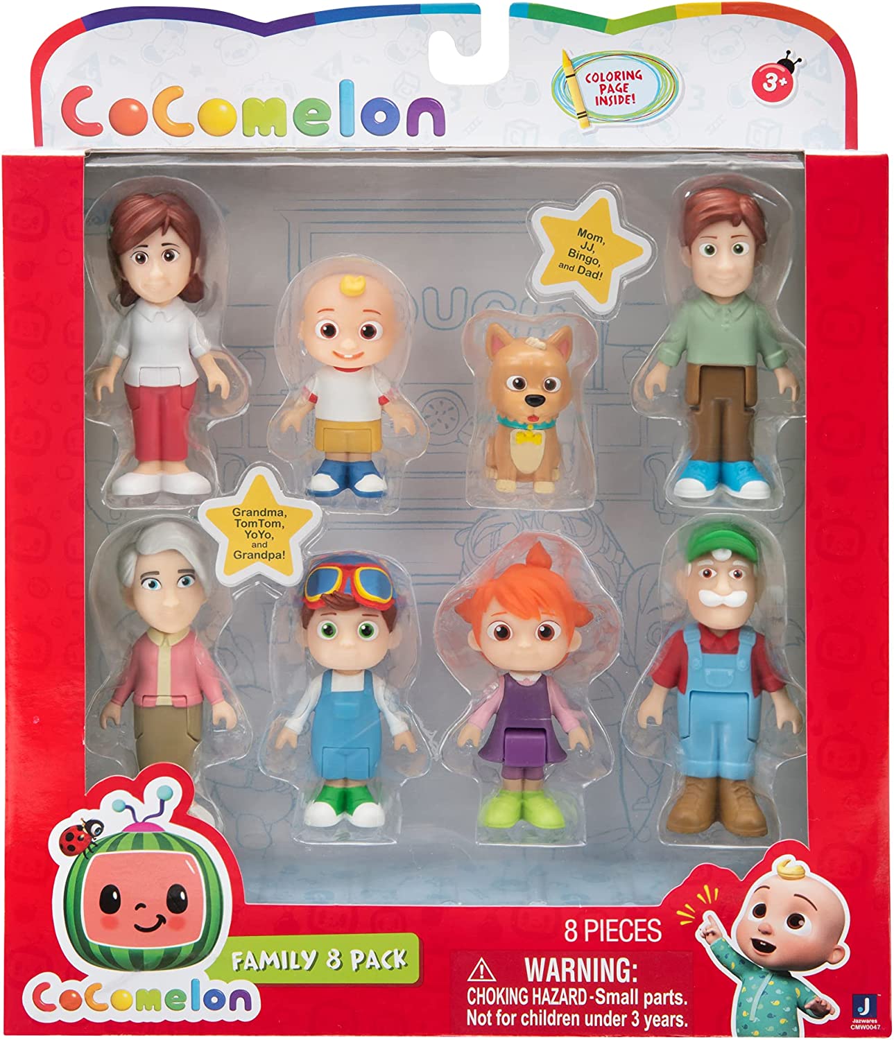 Cocomelon 4 Figure Pack - JJ & Family Figure Set - Family and Friends -  Includes JJ, YoYo, Tomtom, and Bingo The Dog - Toys for Kids, Infants and