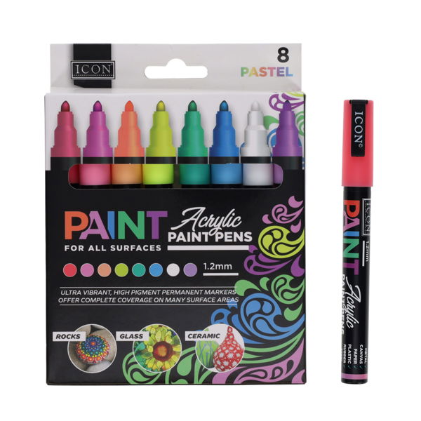 Pastel Acrylic Markers 1.2mm Icon 8 Pack