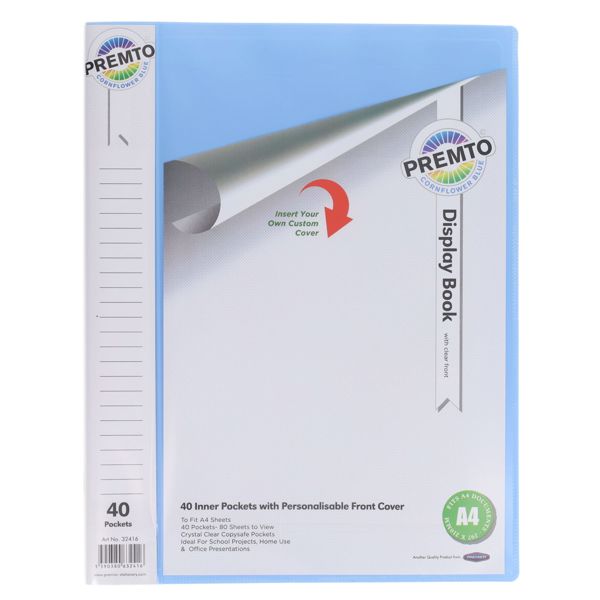 Premto Pastel A4 40 Pocket Display Book Cornflower Blue