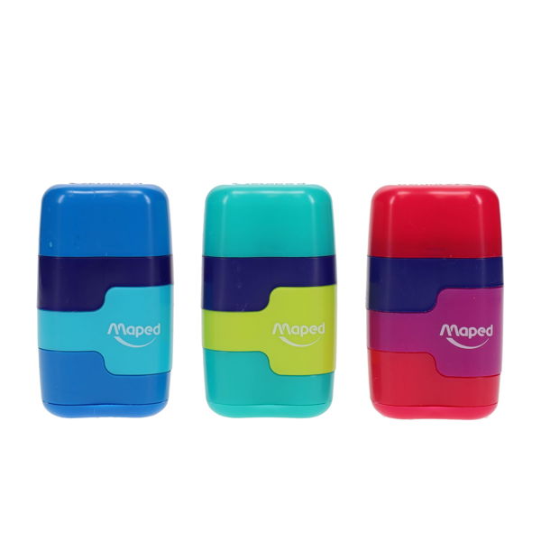 Duo Connect Twin Hole Sharpener & Eraser - 3 Asst