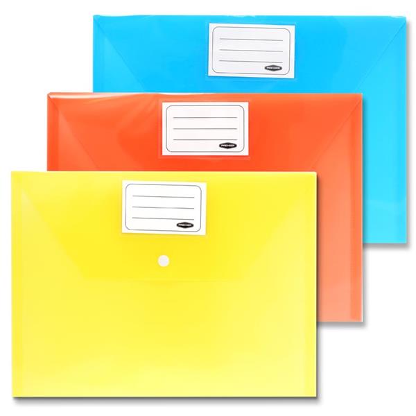 Neon 3pk A4 Button Document Wallets