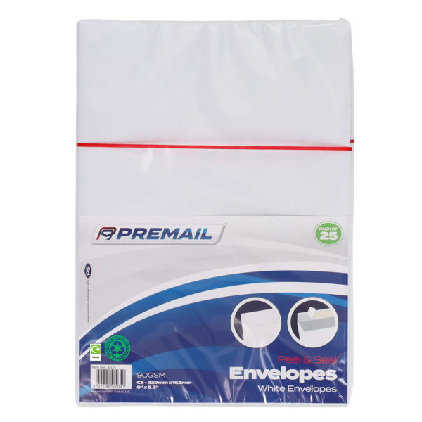 Premail C5 Peel & Seal Envelopes 25pk White