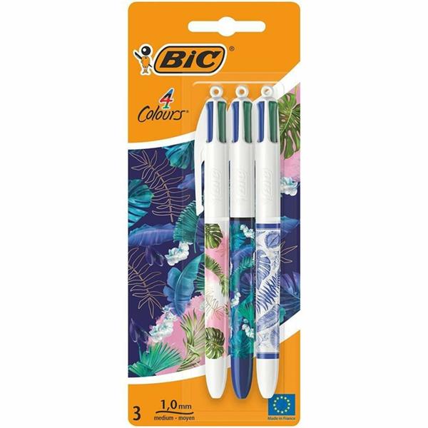 BIC 3pk of 4 Colour Ballpoint Pens - Botanical Decor
