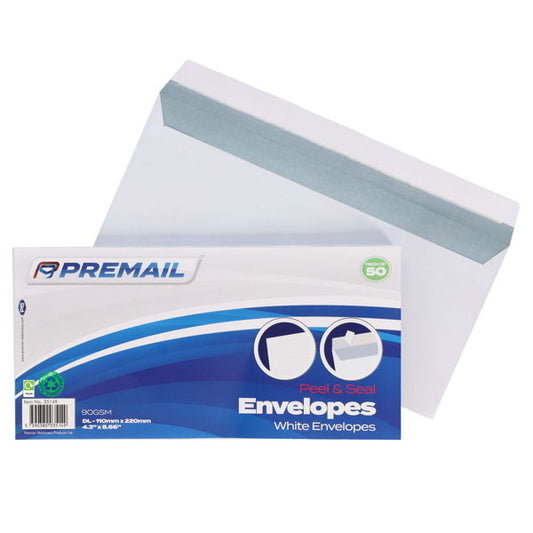 DL Envelope White 50PK Self Seal