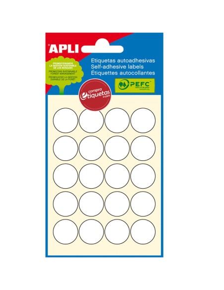 APLI White Circular Labels 19mm Diameter, 120 per Pk