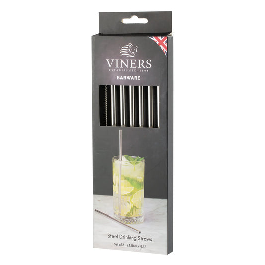 6pk Long Steel Drinking Straws