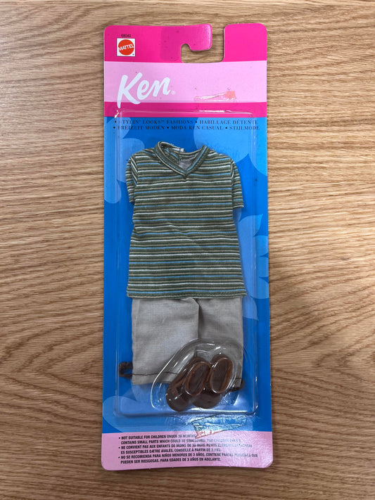 Ken Vintage Fashion Green Stripe Shirt & Tan Shorts