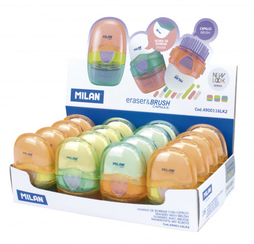 Milan Capsule Eraser & Brush  See Through Colour