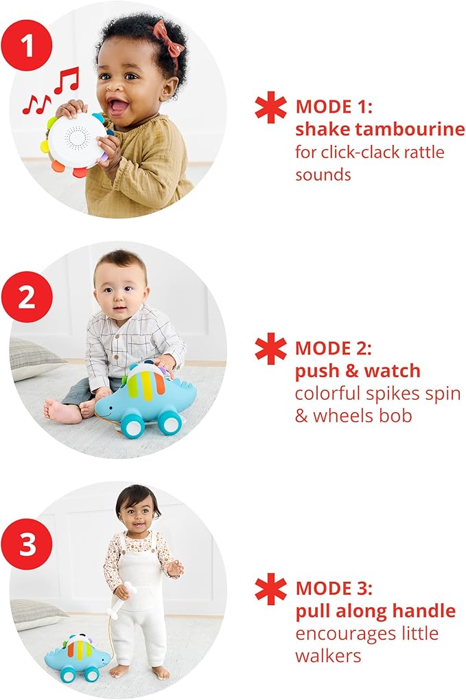 Dino 3  in 1 Tambourine Pull Toy