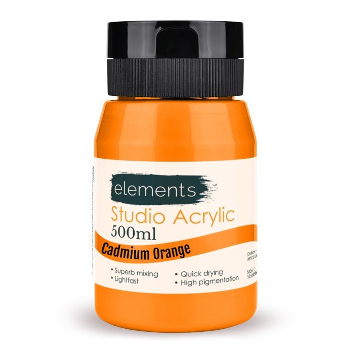 Elements 500ml studio Acrylic Cadmium Orange