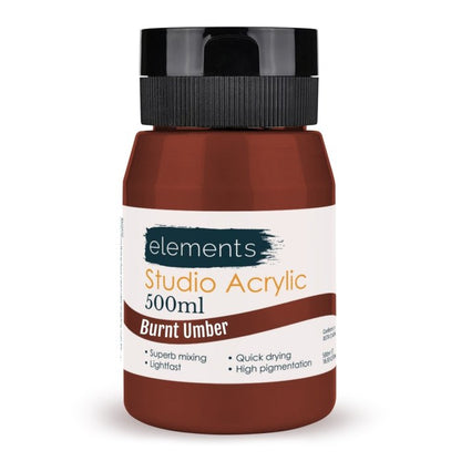 Elements 500ml Studio Acrylic Burnt Umber