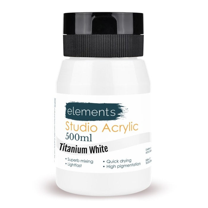 Elements 500ml Studio Acrylic Titanium White