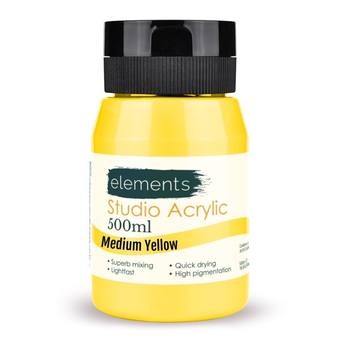 Elements 500ml Studio Acrylic Medium Yellow