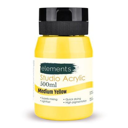 Elements 500ml Studio Acrylic Medium Yellow