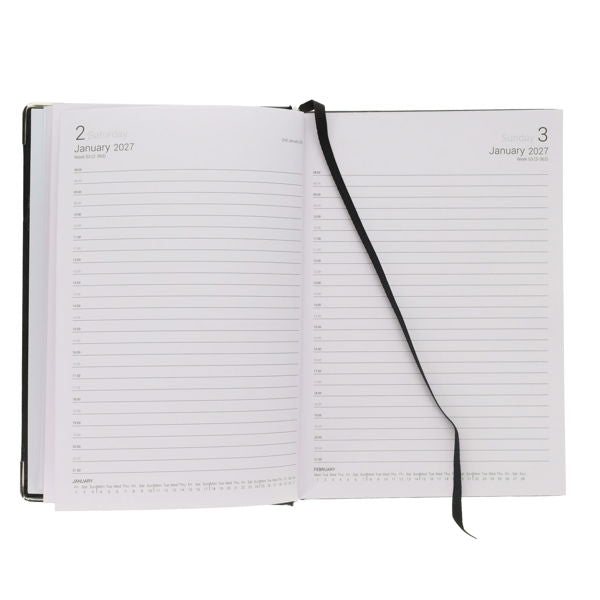 2027 A5 Diary Page A Day Appointments - Black
