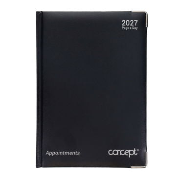 2027 A5 Diary Page A Day Appointments - Black