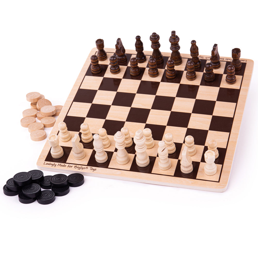 Wooden Chess & Draughts Set
