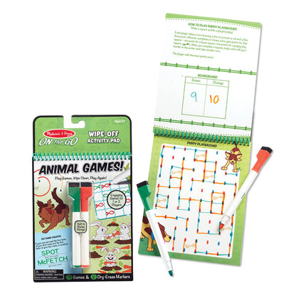 Animal Games Wipe-Off Activity Pad On the Go Travel Activity