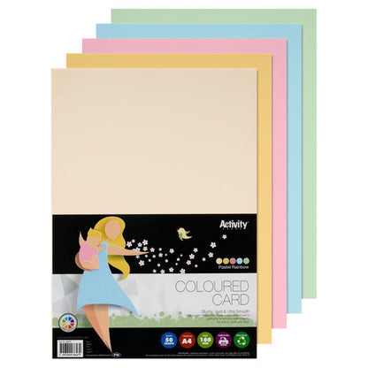 A4  Card  Rainbow Pastels 160gsm 50pk