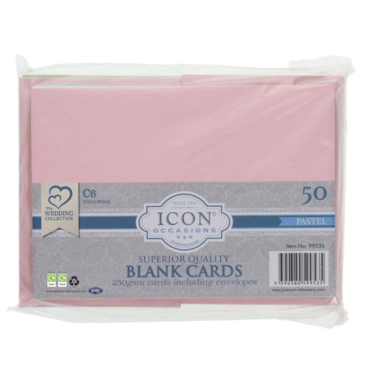 C6 250gsm Blank Cards & Envelopes Pastel 50pk