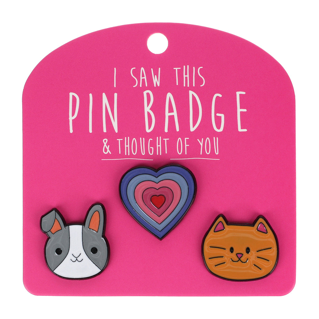 Pin Badge Hearts & Cat & Rabbi