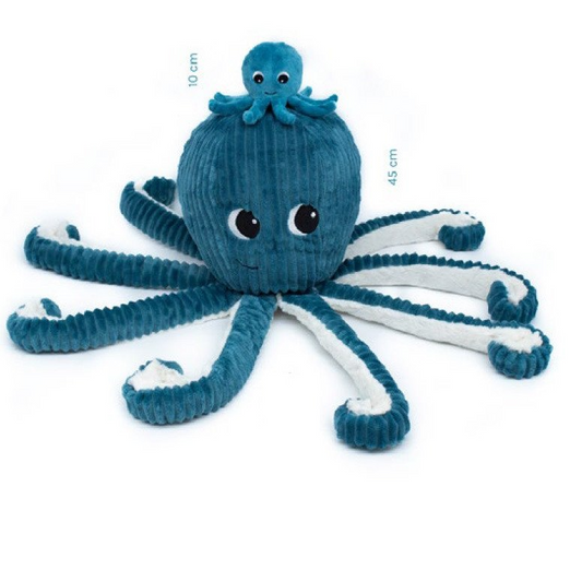 Les Ptipotos Olly Octopus Mum & Baby Soft Toy Blue