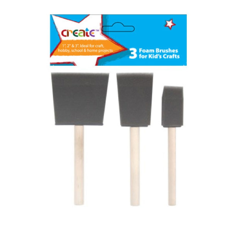 Create Foam Brushes Assorted Sizes 3 Pack