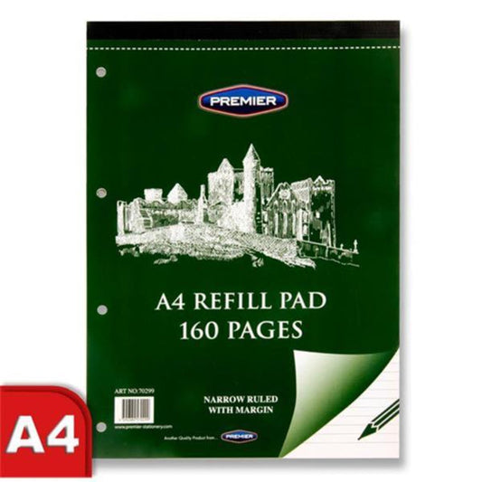 Premier A4 160pg Narrow Ruled Refill Pad - Top Bound