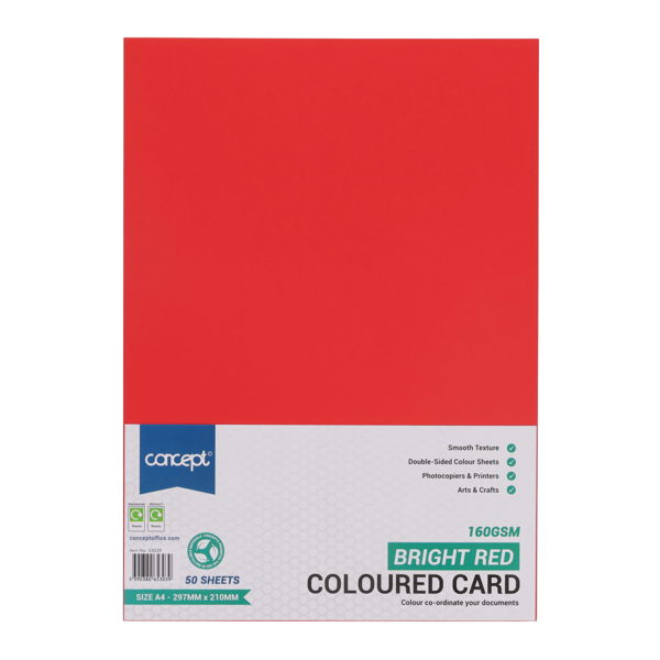 A4 Card Red 160Gsm 50pk