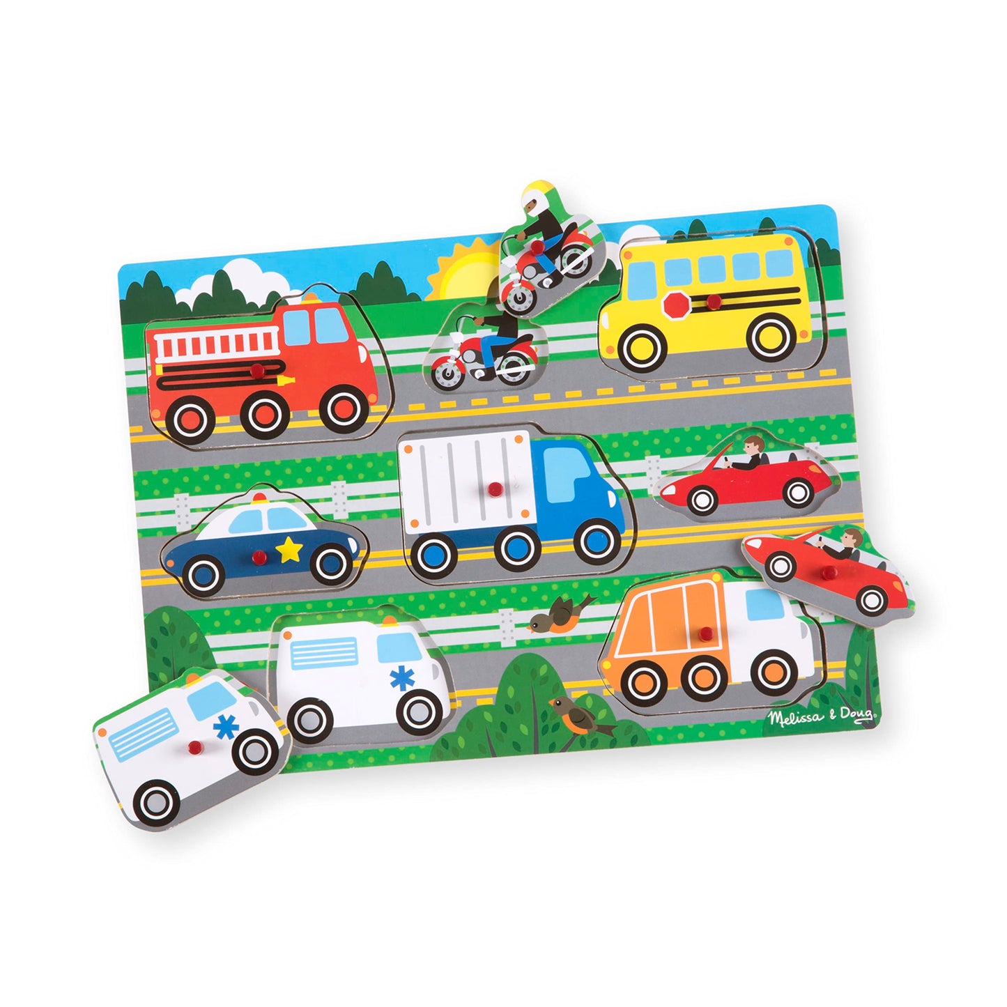 Melissa & Doug Wooden Peg Puzzle Vehicles