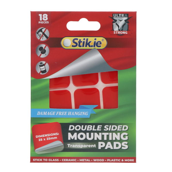 Stik.ie 18pk Double Sided Mount Pads Clear - 25X25mm