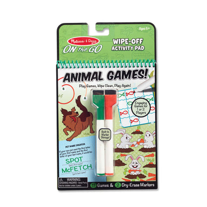 Animal Games Wipe-Off Activity Pad On the Go Travel Activity