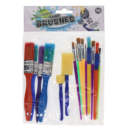 World of Colour
15pk Colourful Paint Brushes & Sponges Set