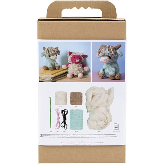 Crochet Amihurumi Highland Cow Mint & Beige