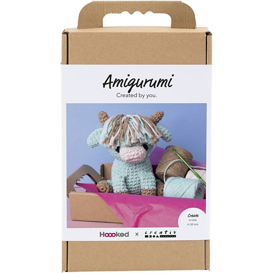 Crochet Amihurumi Highland Cow Mint & Beige