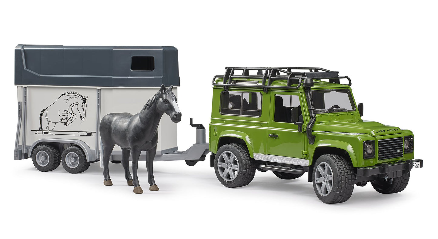 Bruder Land Rover Defender With Horse Trailer