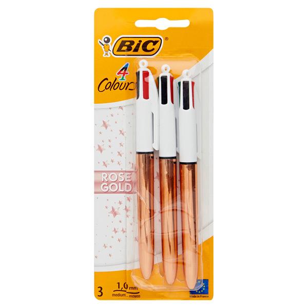 BIC 4 Colour Ballpoint Pens 3pk Rose Gold