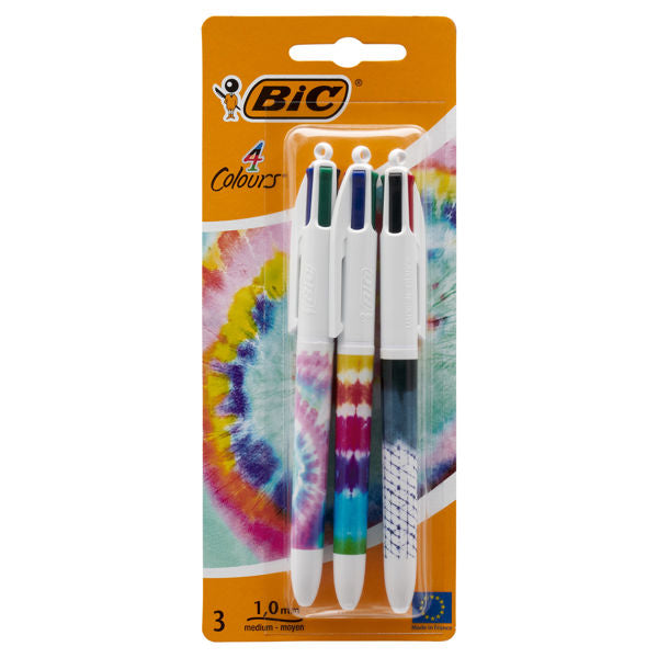 Bic 4 Colour Ballpoint Pens 3pk Tie Dye Decor