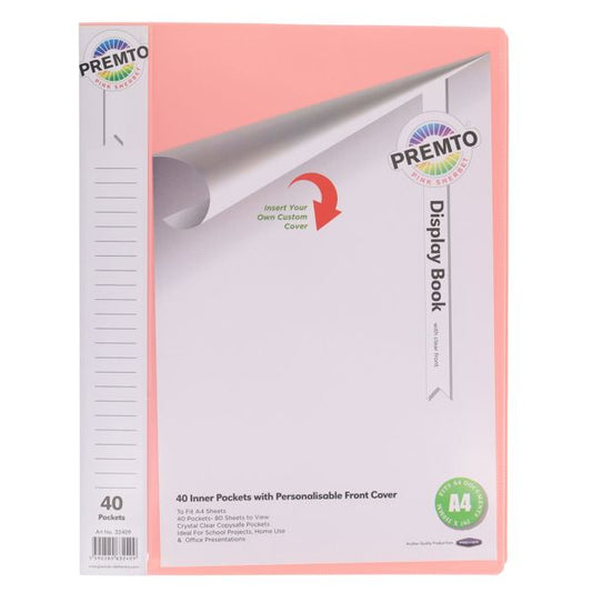 Premto Pastel A4 40 Pocket Display Book  Pink Sherbet
