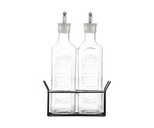 2 OIL BOTTLES & METAL STAND