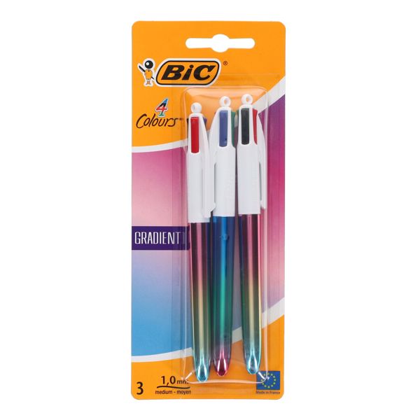 Bic 4 Colours Pen 3pk Gradient Design